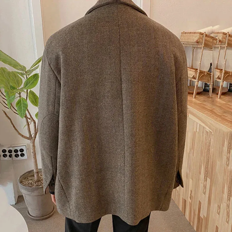 Wiaofellas - Fashion Cordillas Blazers Men's New Loose Notched Single Breasted Suit Jacket Tide Autumn Winter Woolen Coats