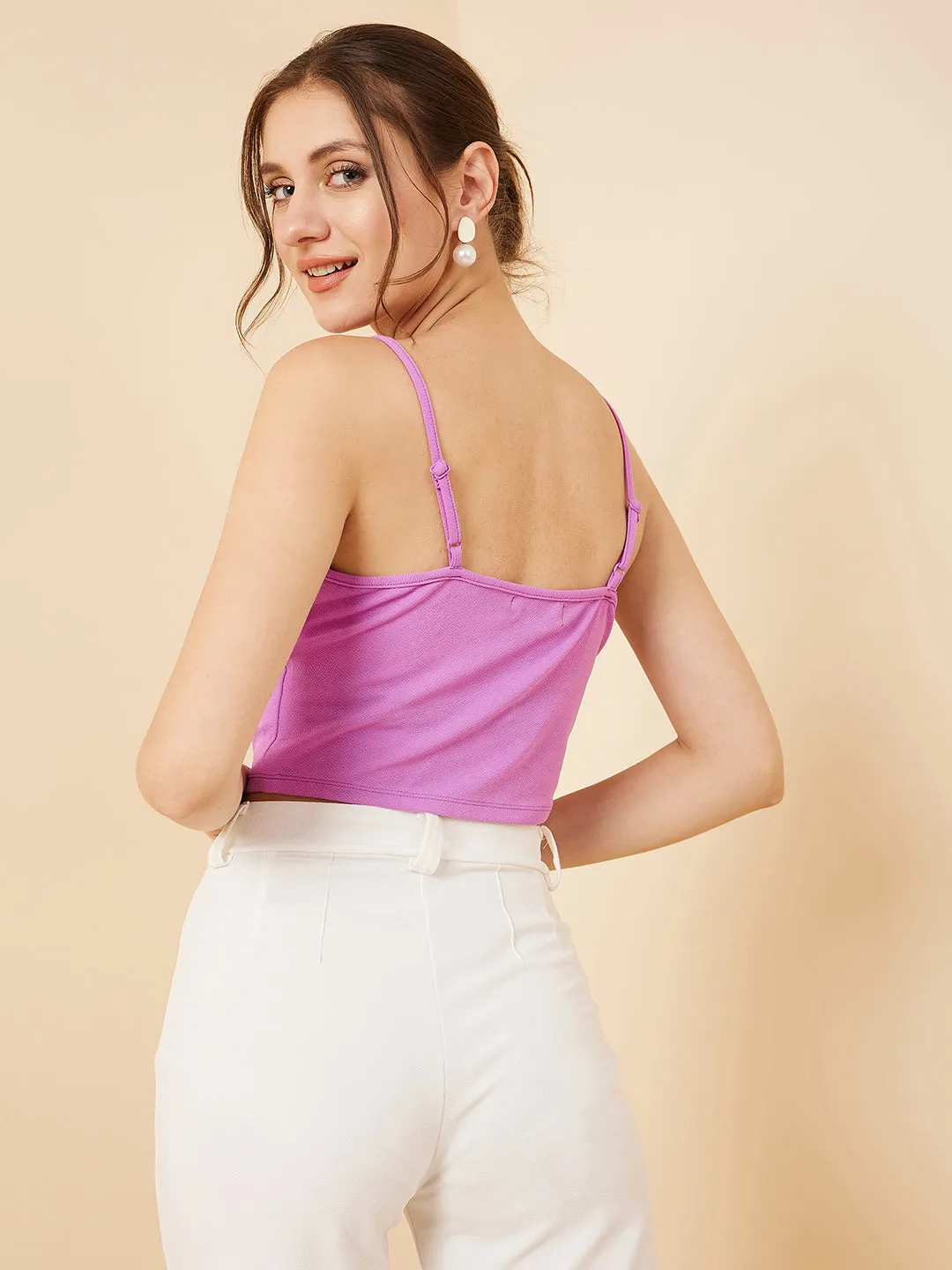 Women Lavender Colour Shoulder Straps Solid Fitted Top