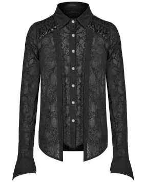 Y1463-BKM Mens Gothic Vampire Pleated Chiffon Lacing Dress Shirt