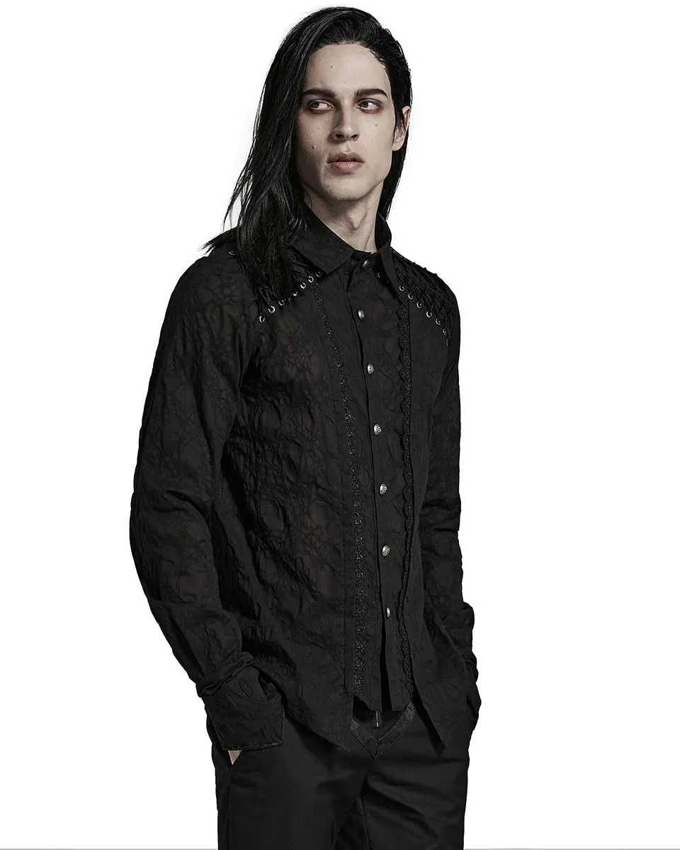 Y1463-BKM Mens Gothic Vampire Pleated Chiffon Lacing Dress Shirt