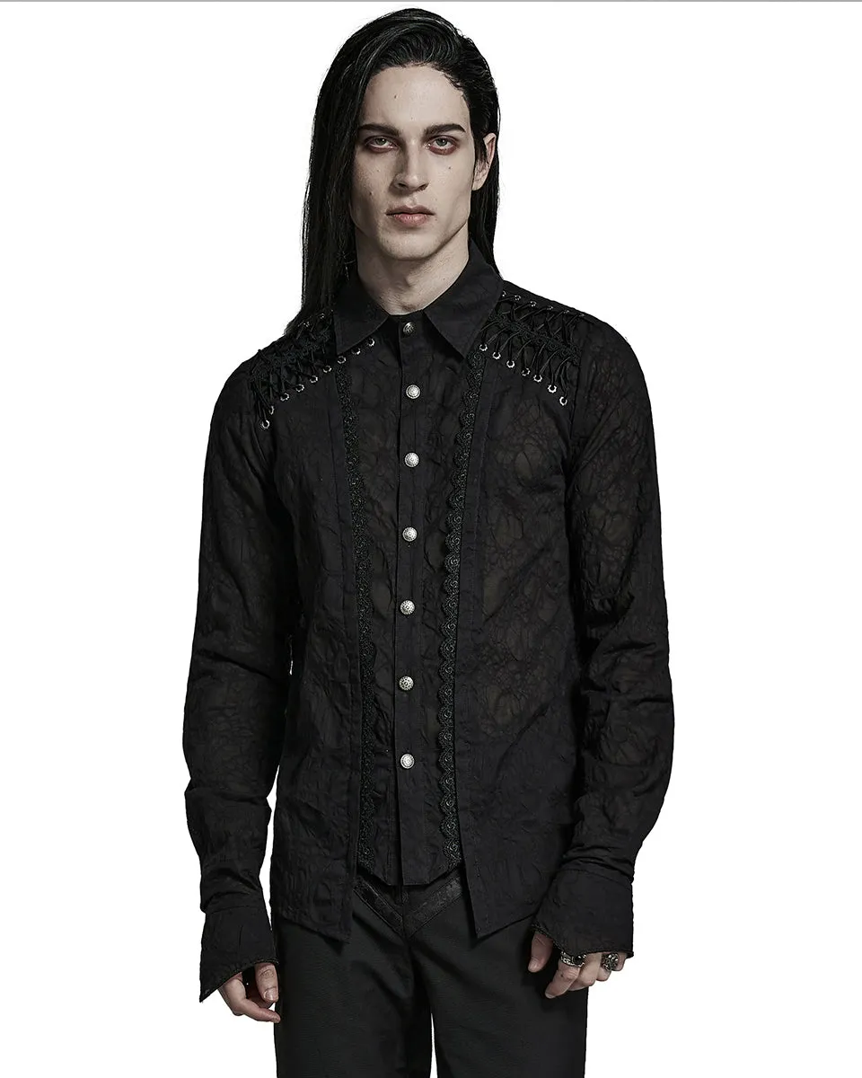 Y1463-BKM Mens Gothic Vampire Pleated Chiffon Lacing Dress Shirt