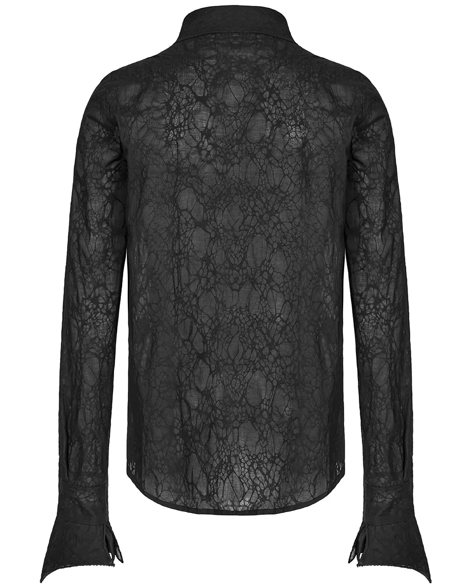 Y1463-BKM Mens Gothic Vampire Pleated Chiffon Lacing Dress Shirt