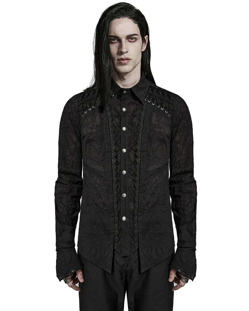 Y1463-BKM Mens Gothic Vampire Pleated Chiffon Lacing Dress Shirt