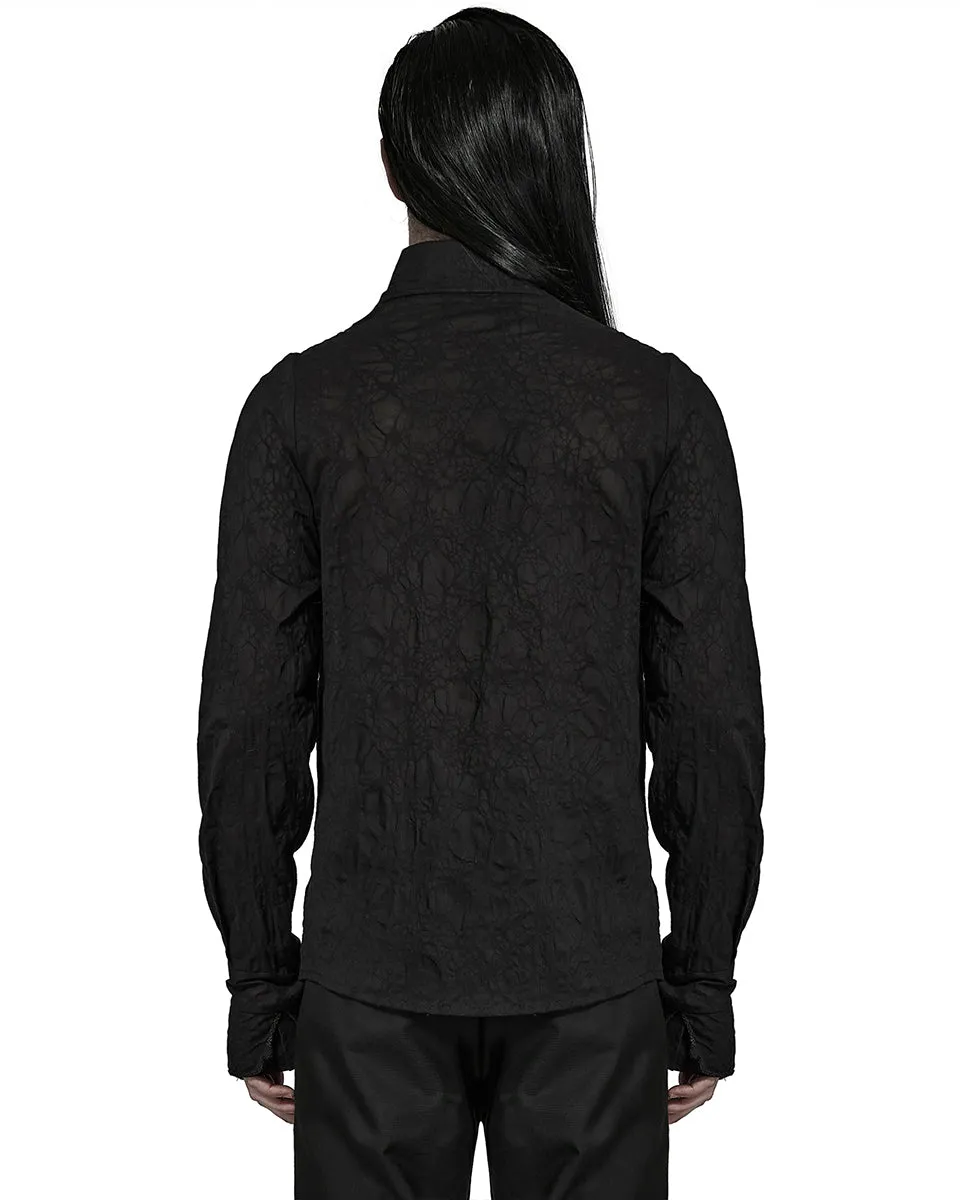 Y1463-BKM Mens Gothic Vampire Pleated Chiffon Lacing Dress Shirt