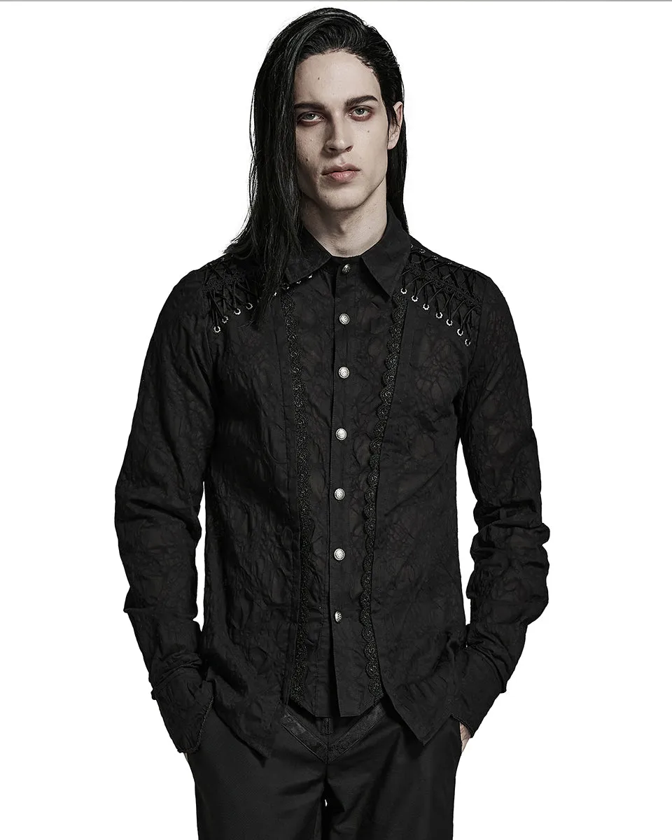 Y1463-BKM Mens Gothic Vampire Pleated Chiffon Lacing Dress Shirt