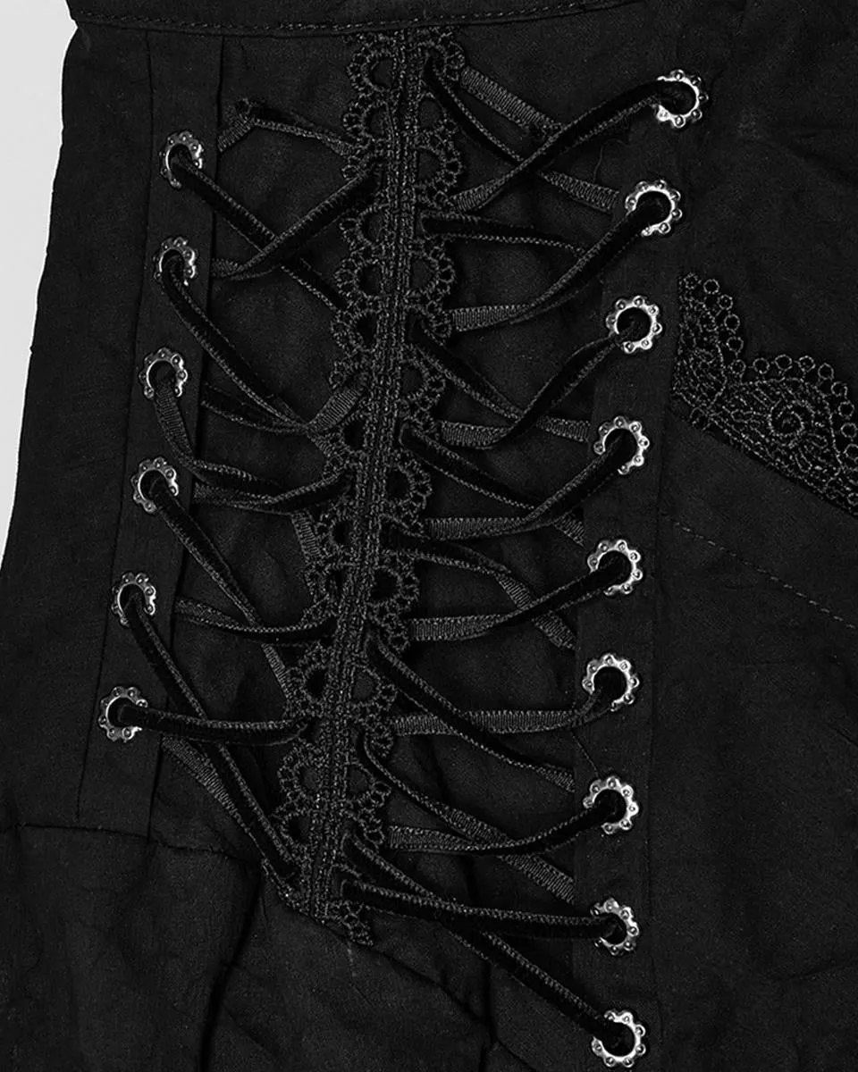 Y1463-BKM Mens Gothic Vampire Pleated Chiffon Lacing Dress Shirt