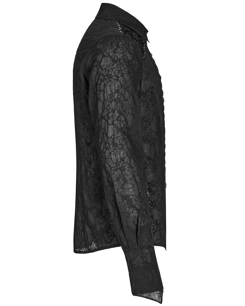 Y1463-BKM Mens Gothic Vampire Pleated Chiffon Lacing Dress Shirt
