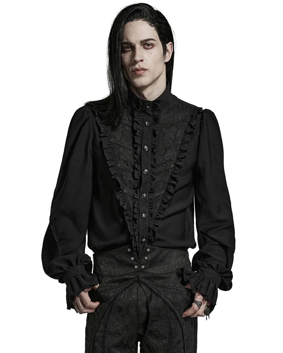 Y1486-BKM Mens Gothic Regency Chiffon Ruffle Dress Shirt