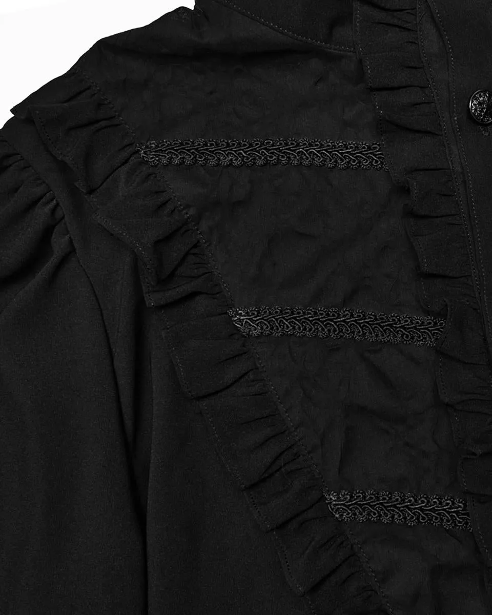 Y1486-BKM Mens Gothic Regency Chiffon Ruffle Dress Shirt