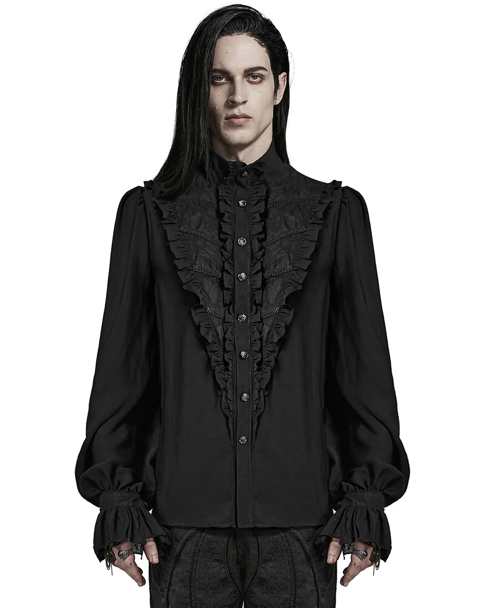 Y1486-BKM Mens Gothic Regency Chiffon Ruffle Dress Shirt