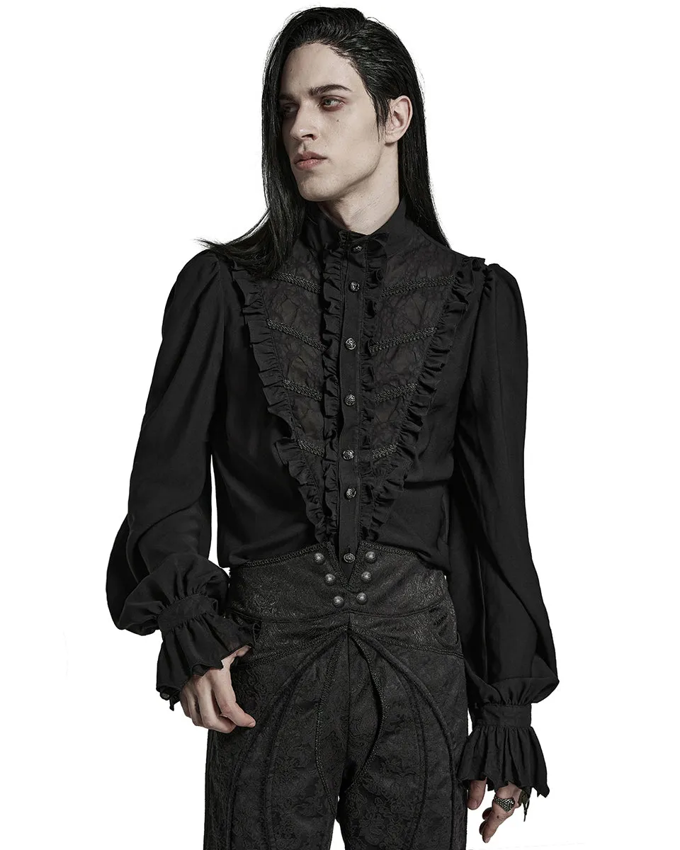 Y1486-BKM Mens Gothic Regency Chiffon Ruffle Dress Shirt