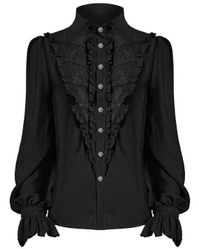 Y1486-BKM Mens Gothic Regency Chiffon Ruffle Dress Shirt