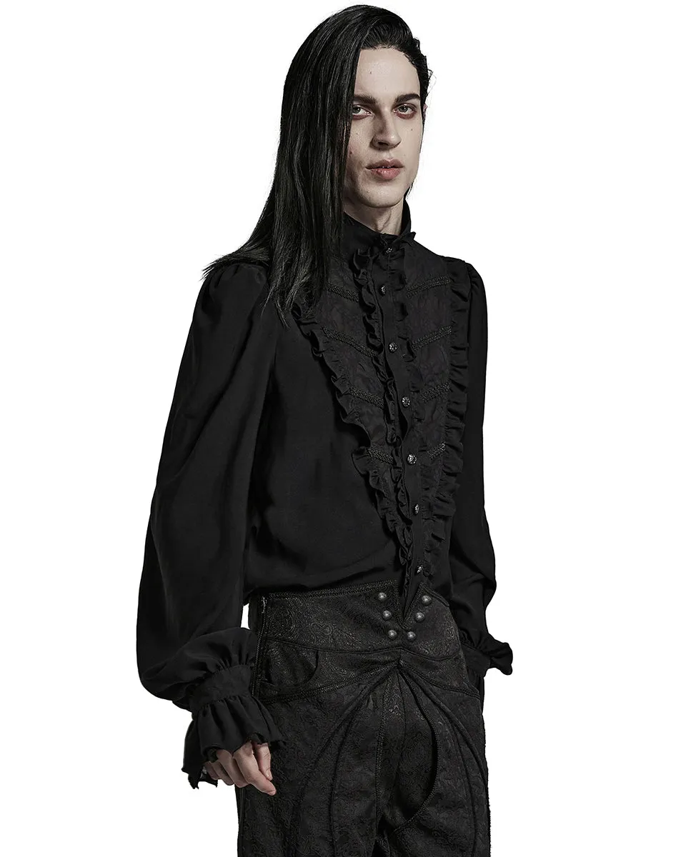 Y1486-BKM Mens Gothic Regency Chiffon Ruffle Dress Shirt
